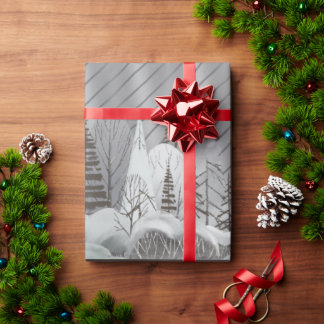 Elegant Grey Retro Woodland Holiday Wrapping Paper