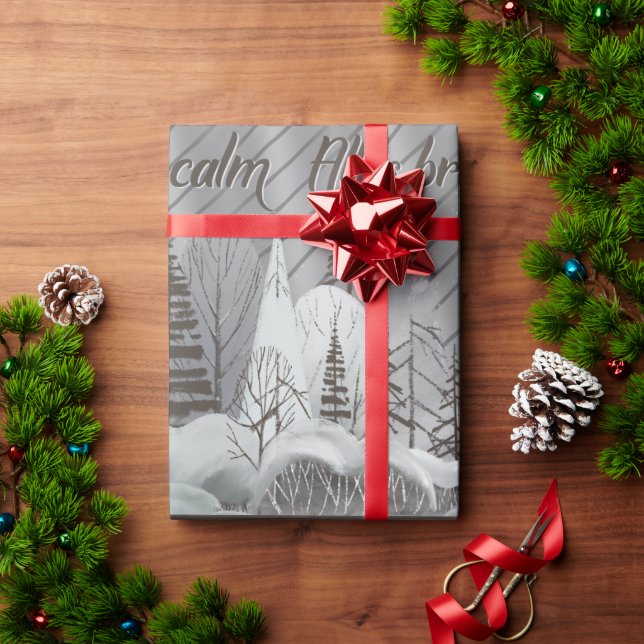 Elegant Grey Retro Woodland Holiday Wrapping Paper (Holiday Gift)