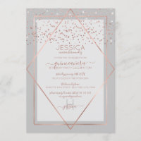 Elegant Grey Rose Gold Confetti Border Quinceañera
