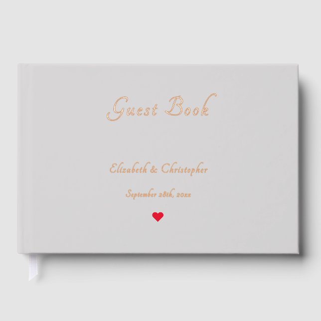 Elegant Grey Rose Gold Heart Weddings Anniversary Guest Book (Front)