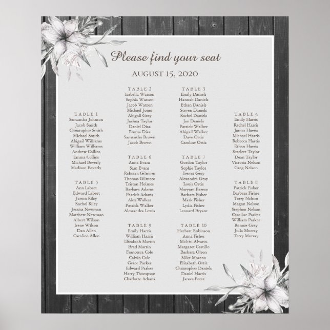 Elegant grey rustic. Wedding Seating Chart Poster (Front)