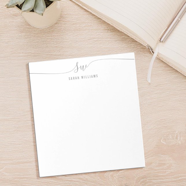 Elegant Grey Script Initial Monogram  Notepad (Creator Uploaded)