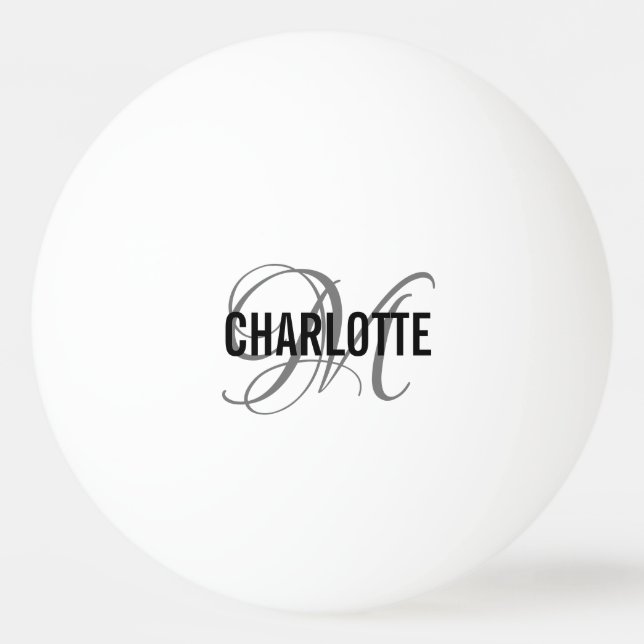 Elegant grey script monogram name   ping pong ball (Front)
