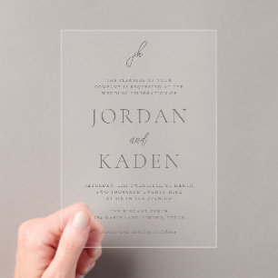 Elegant Grey Script Monogram Wedding Acrylic Invitations