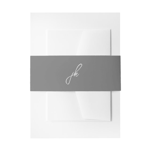 Elegant Grey Script Monogram Wedding Invitation Belly Band (Front Example)