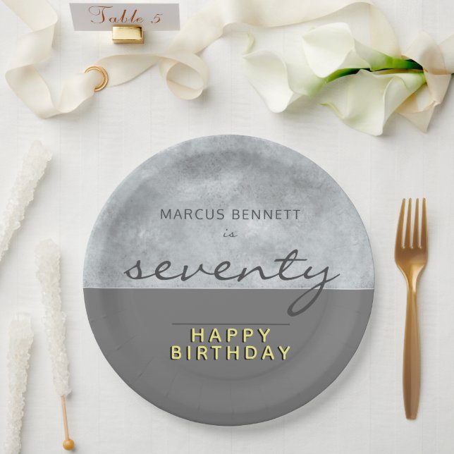 Elegant Grey Script Seventy 70th Birthday Party Paper Plate (Wedding)
