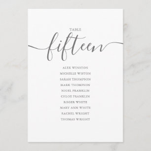 Elegant Grey Script Table Number 15 Seating Chart