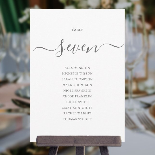 Elegant Grey Script Table Number 7 Seating Chart (Creator Uploaded)