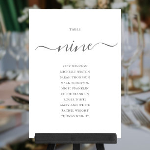 Elegant Grey Script Table Number 9 Seating Chart