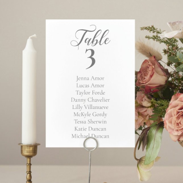 Elegant Grey Script Wedding Seating Chart Cards (Creator Uploaded)