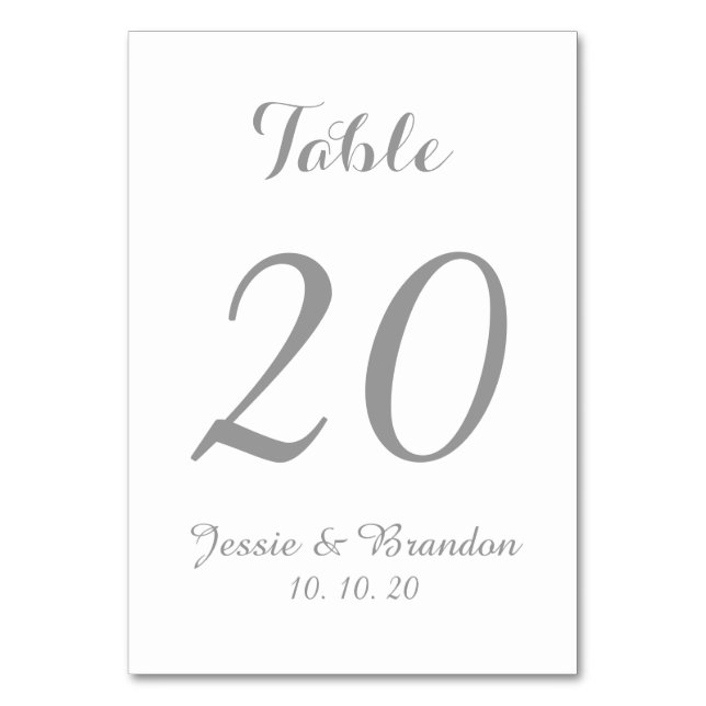 Elegant Grey Script Wedding Table Number Card (Front)