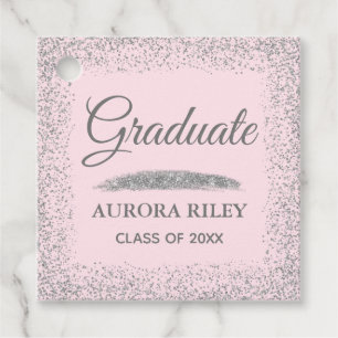 Elegant Grey Silver Glitter Blush Pink Graduation Favour Tags