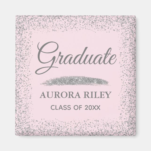 Elegant Grey Silver Glitter Blush Pink Graduation Magnet (Front)