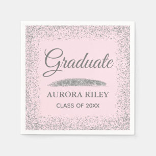 Elegant Grey Silver Glitter Blush Pink Graduation Napkin