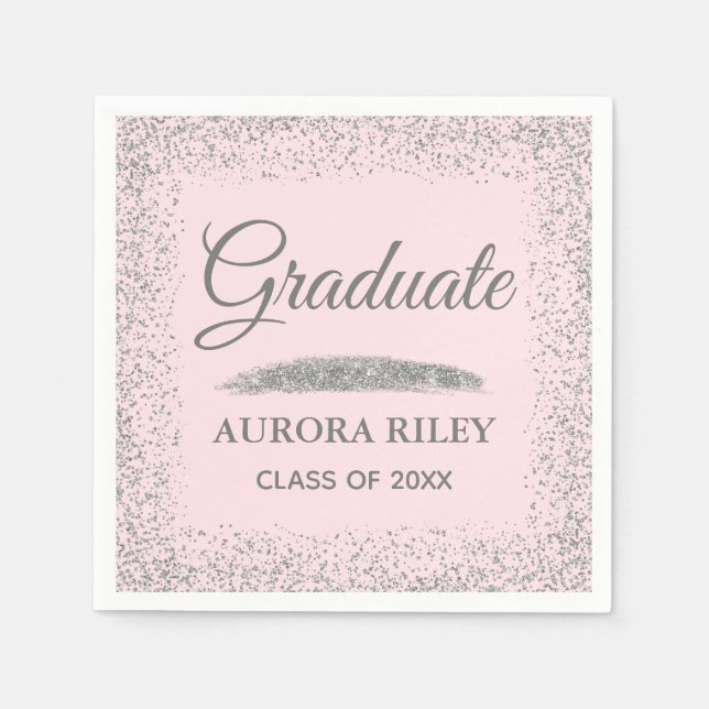 Elegant Grey Silver Glitter Blush Pink Graduation Napkin (Front)