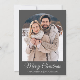 Elegant Grey Silver Merry Christmas Photo Holiday Card
