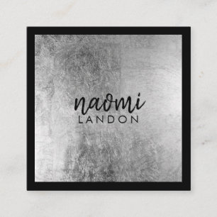 Elegant grey silver modern square minimalist black business card