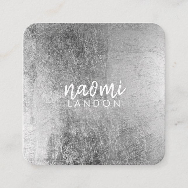 Elegant grey silver modern square minimalist white square business card (Front)