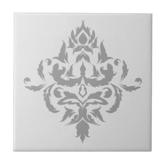 Elegant Grey Single Damask Design Tile