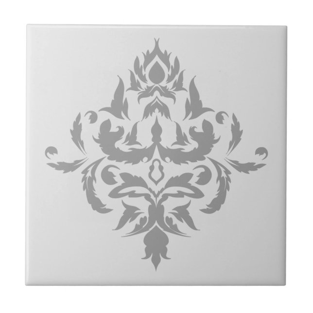 Elegant Grey Single Damask Design Tile (Front)