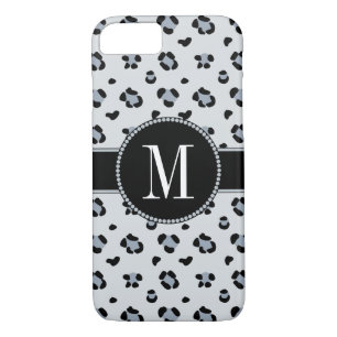 Elegant Grey Snow Leopard Cool Silver Monogram iPhone 8/7 Case