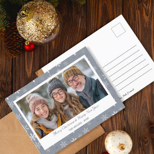 Elegant Grey Snowflakes Holiday photo Postcard