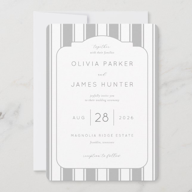 Elegant Grey Striped Wedding Invitation (Front)