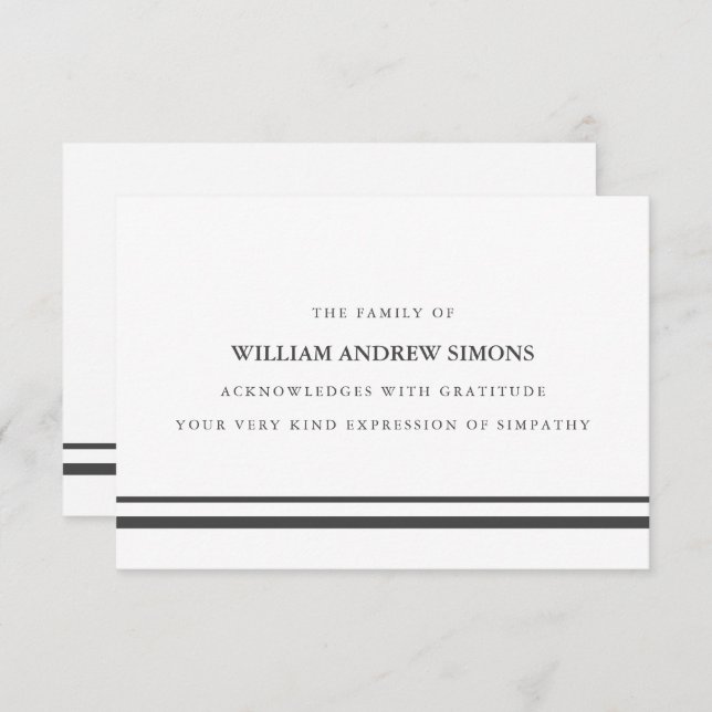 Elegant Grey Stripes Funeral Sympathy Thank You Invitation (Front/Back)