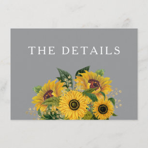 Elegant Grey Sunflowers Wedding Details Enclosure Card