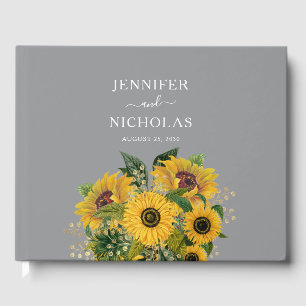 Elegant Grey Sunflowers Wedding Guest Book
