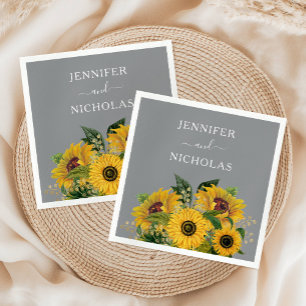 Elegant Grey Sunflowers Wedding  Napkin