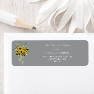 Elegant Grey Sunflowers Wedding Return Address 