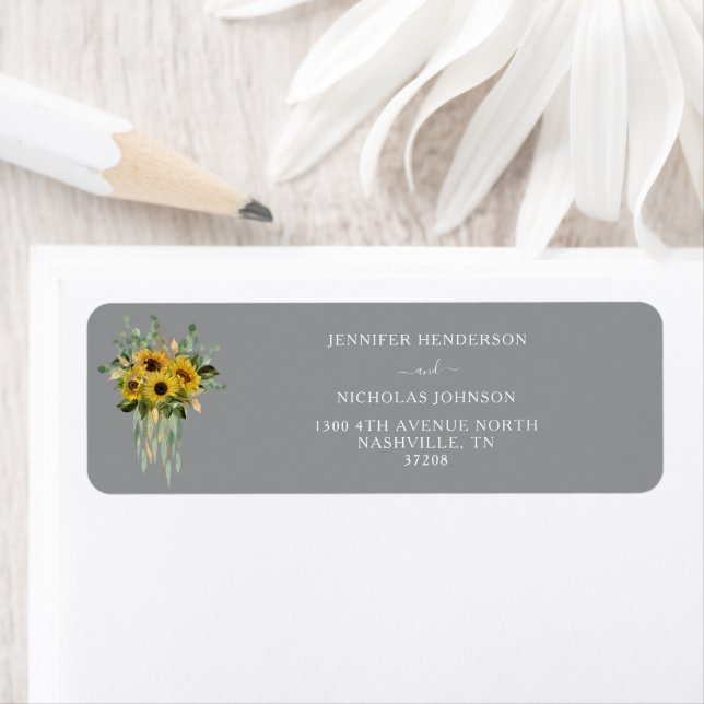 Elegant Grey Sunflowers Wedding Return Address  (Insitu)