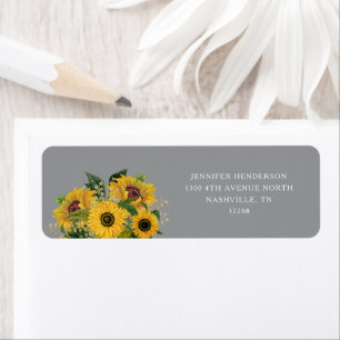 Elegant Grey Sunflowers Wedding Return Address