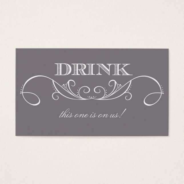 Elegant grey Swirl Wedding Drink Ticket (Front)
