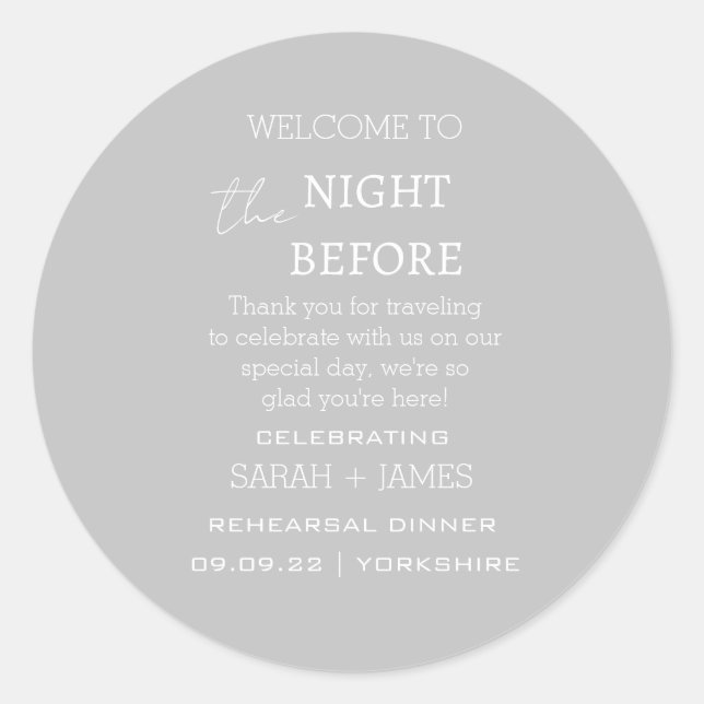 Elegant  Grey the Night Before Wedding Thank You Classic Round Sticker (Front)