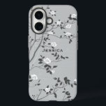 Elegant Grey Tree Blossom Art Personalised iPhone 16 Case<br><div class="desc">Elegant shades of grey and white floral tree blossom art.</div>