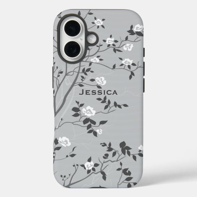 Elegant Grey Tree Blossom Art Personalised Case-Mate iPhone Case (Back)