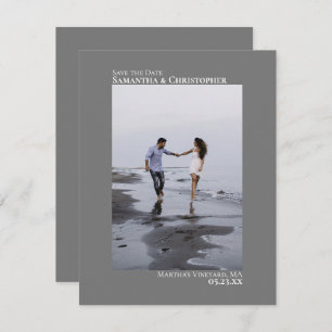 Elegant Grey Vertical Photo Minimalist Wedding Save The Date