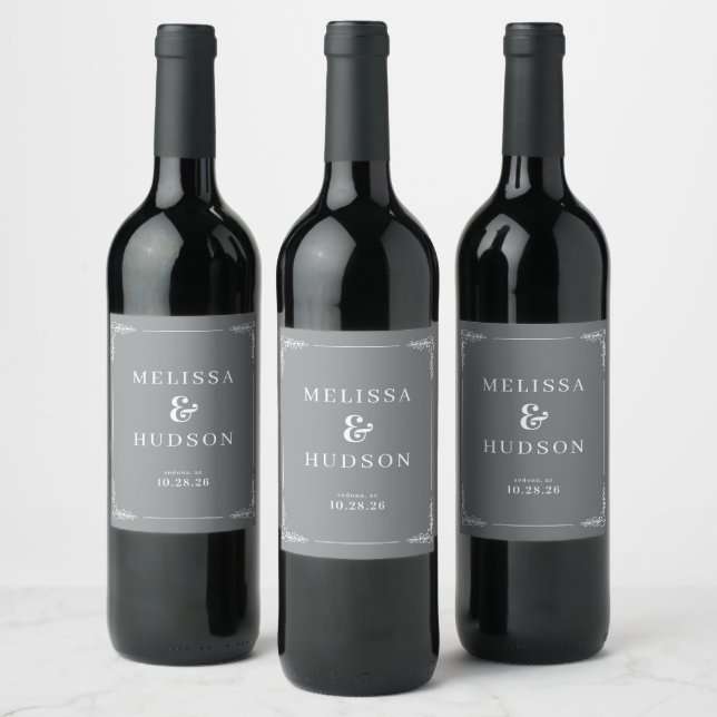Elegant Grey Vine Motions Wine Label (Bottles)