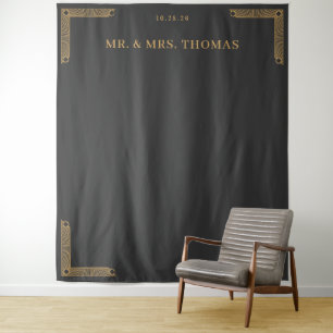 Elegant Grey Vintage Gold Accents Tapestry