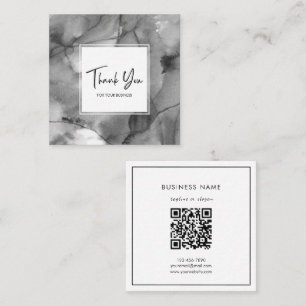 Elegant Grey Watercolor Abstract QR Code Thank You Square Business Card