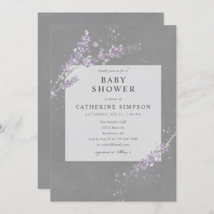 Elegant grey Watercolor lavender baby shower Invitation