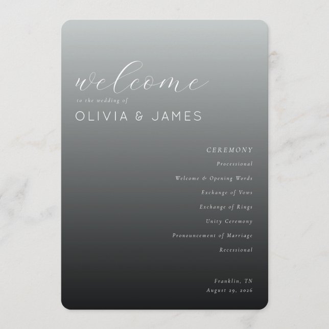 Elegant Grey Wedding Ceremony Schedule Programme (Front)