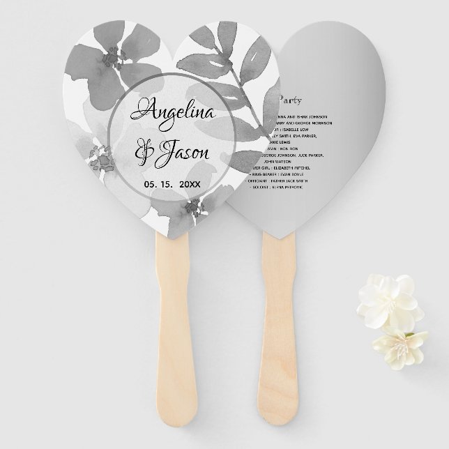 Elegant Grey Wedding Hand Fan (Front and Back)