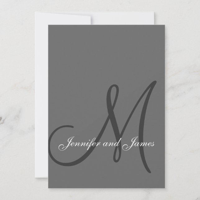 Elegant Grey Wedding Invitations Initial (Front)