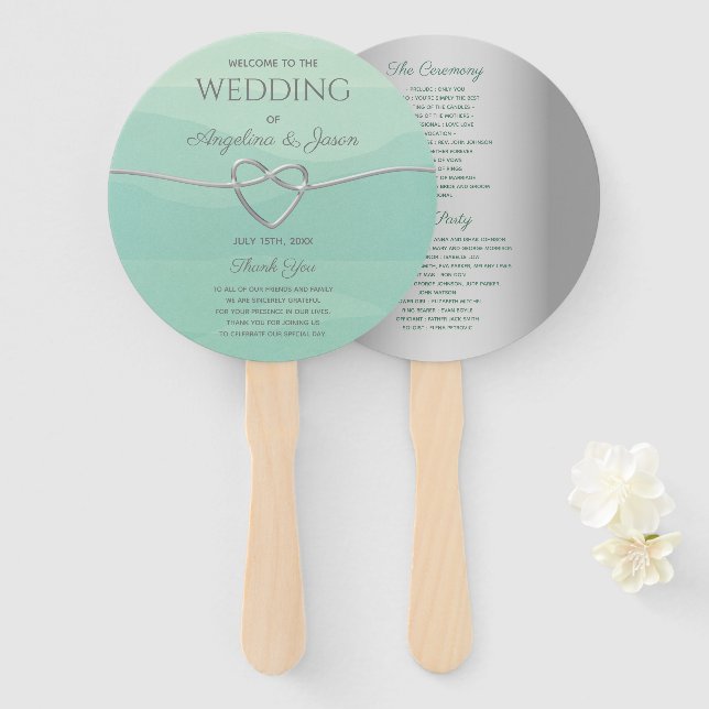 Elegant Grey Wedding Program Hand Fan (Front and Back)