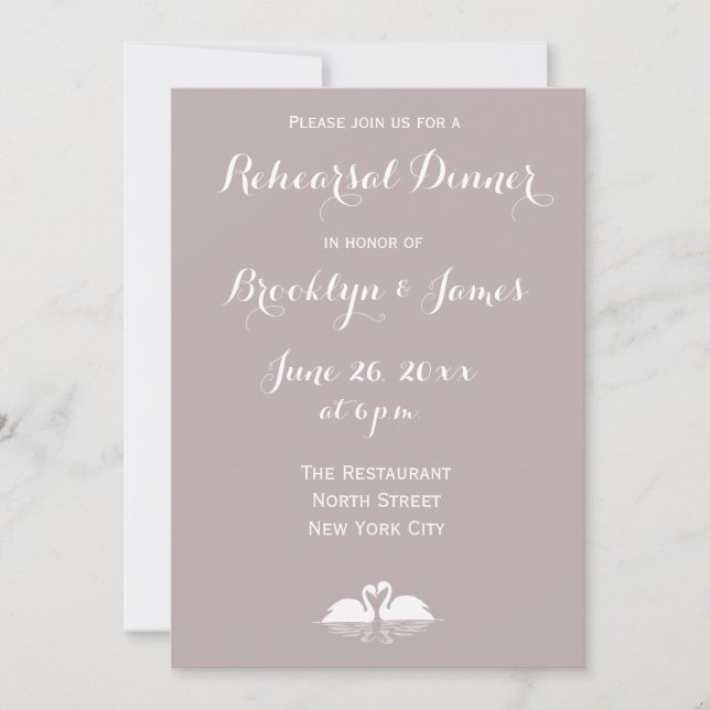 Elegant Grey Wedding Rehearsal Invitions Swans Invitation (Front)