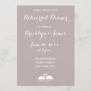 Elegant Grey Wedding Rehearsal Invitions Swans Invitation