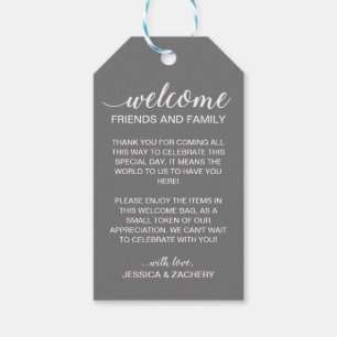 Elegant Grey Welcome To Wedding Gift Basket Bag Tags